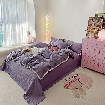 91家纺网 家纺一手货源 找家纺 千朵 2024新款全棉水洗棉四件套 芊紫