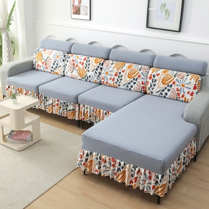 千彤沙发垫 2024新款裙边款-高精密雪尼尔沙发垫 灰色-组合1