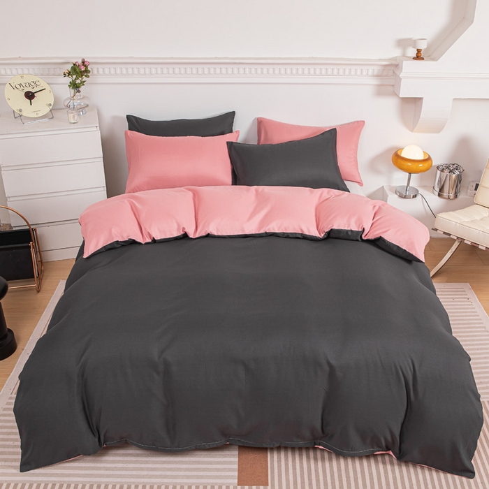 91家纺网 家纺一手货源 找家纺 莎臣豹 2025新款水洗棉磨毛纯色双拼简约风撞色单品被套 高雅灰爱上甜豆沙