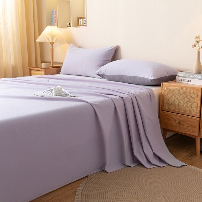 91家纺网 家纺一手货源 找家纺 AB家纺 2024新款A类40支水洗全棉床单三件套 香芋紫