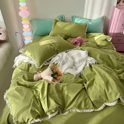 千朵 2024新款全棉水洗棉四件套 奶昔绿