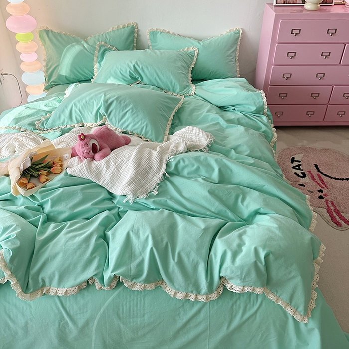 91家纺网 家纺一手货源 找家纺 千朵 2024新款全棉水洗棉四件套 薄荷绿