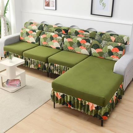 千彤沙发垫 2024新款裙边款-高精密雪尼尔沙发垫 绿色-组合2