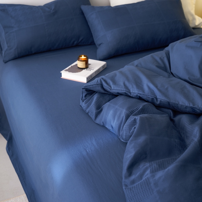 91家纺网 家纺一手货源 找家纺 AB家纺 2024新款全棉华夫格四件套 千鸟格-蔚蓝