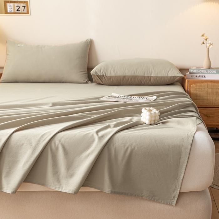 91家纺网 家纺一手货源 找家纺 AB家纺 2024新款A类40支水洗全棉床单三件套 卡其