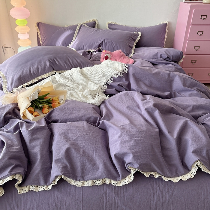 91家纺网 家纺一手货源 找家纺 千朵 2024新款全棉水洗棉四件套 芊紫