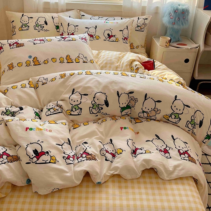 91家纺网 家纺一手货源 找家纺 星座家纺 2025新款40s全棉卡通印花四件套 快乐帕恰狗