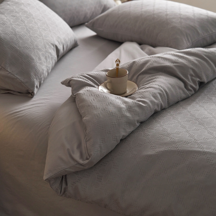 91家纺网 家纺一手货源 找家纺 AB家纺 2024新款全棉华夫格四件套 四叶草-陨石灰