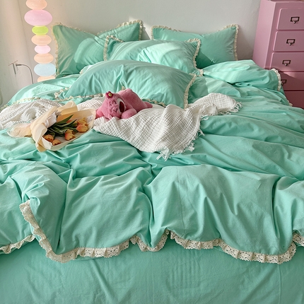 千朵 2024新款全棉水洗棉四件套 薄荷绿