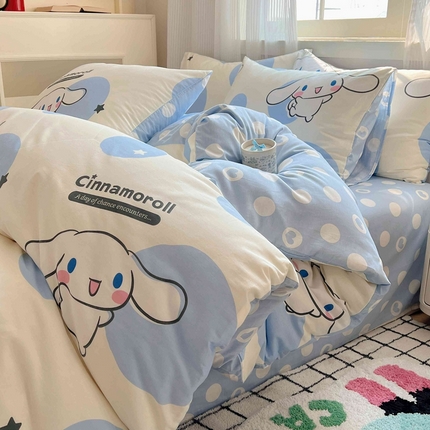 91家纺网 家纺一手货源 找家纺 星座家纺 2025新款40s全棉卡通印花四件套 泡泡玉桂狗