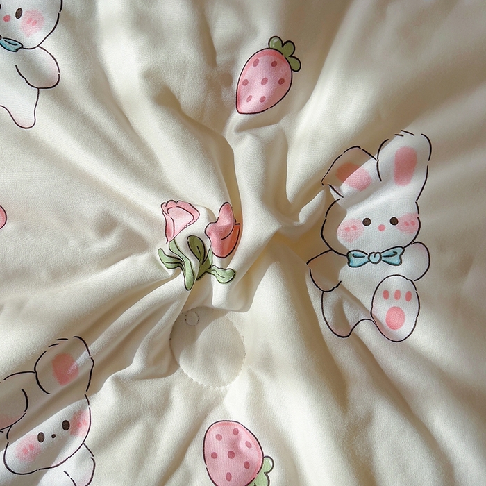 91家纺网 家纺一手货源 找家纺 木堇家居 2024新款10%大豆纤维针织棉夏被 奶油兔