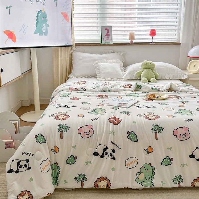 91家纺网 家纺一手货源 找家纺 木堇家居 2024新款10%大豆纤维针织棉夏被 森林派对