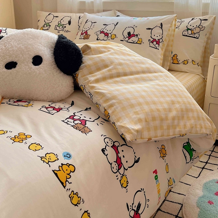 91家纺网 家纺一手货源 找家纺 星座家纺 2025新款40s全棉卡通印花四件套 快乐帕恰狗