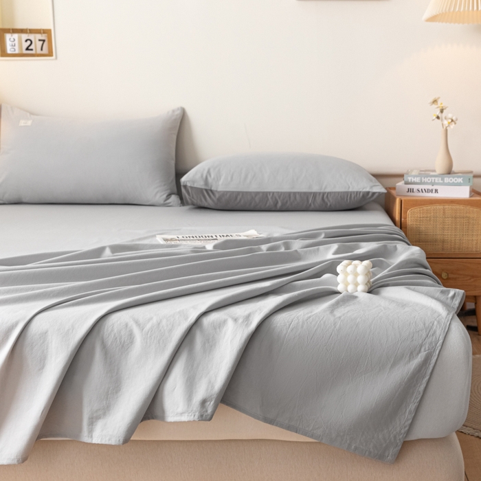 91家纺网 家纺一手货源 找家纺 AB家纺 2024新款A类40支水洗全棉床单三件套 浅灰