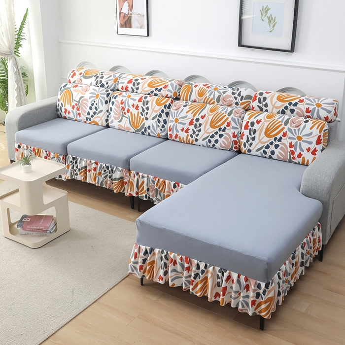 91家纺网 家纺一手货源 找家纺 千彤沙发垫 2024新款裙边款-高精密雪尼尔沙发垫 灰色-组合2