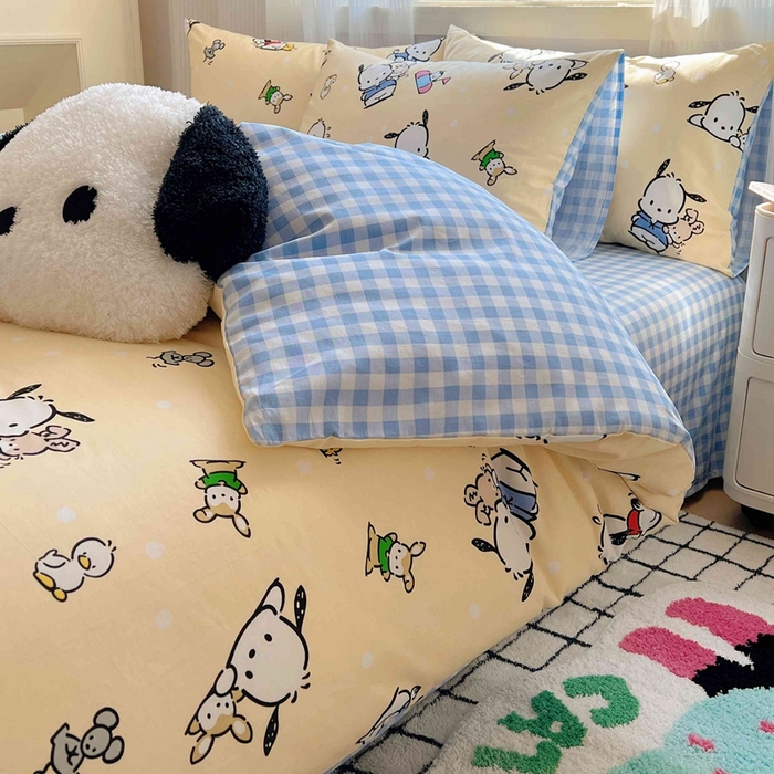 91家纺网 家纺一手货源 找家纺 星座家纺 2025新款40s全棉卡通印花四件套 格子帕恰狗