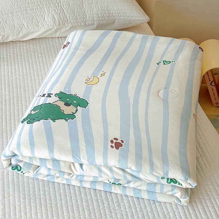 91家纺网 家纺一手货源 找家纺 木堇家居 2024新款10%大豆纤维针织棉夏被 爱心狗狗