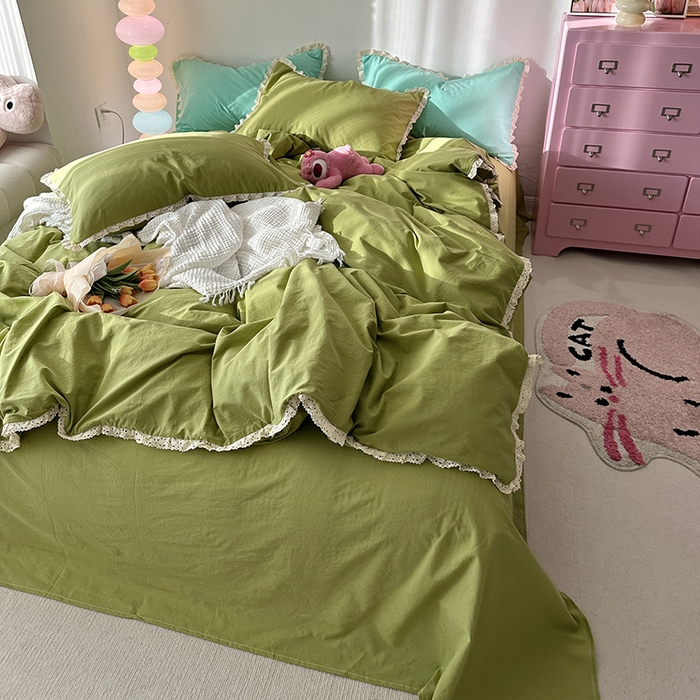 91家纺网 家纺一手货源 找家纺 千朵 2024新款全棉水洗棉四件套 奶昔绿