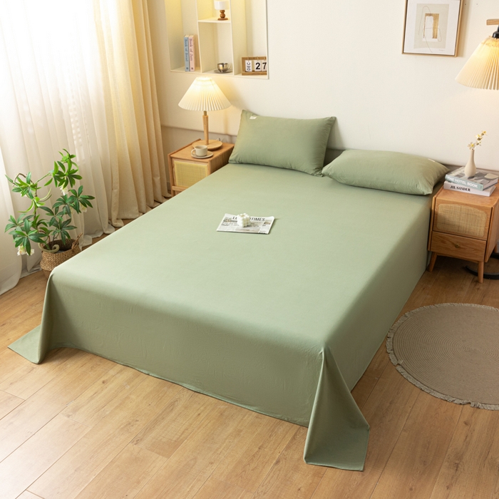 91家纺网 家纺一手货源 找家纺 AB家纺 2024新款A类40支水洗全棉床单三件套 素绿