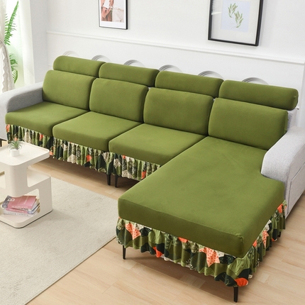 千彤沙发垫 2024新款裙边款-高精密雪尼尔沙发垫 绿色