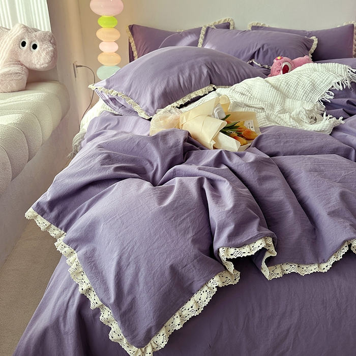 91家纺网 家纺一手货源 找家纺 千朵 2024新款全棉水洗棉四件套 芊紫