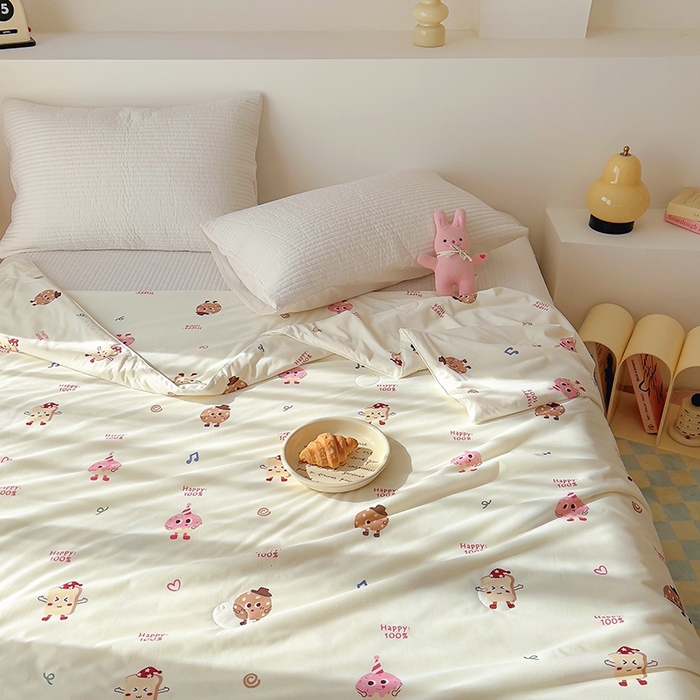 91家纺网 家纺一手货源 找家纺 木堇家居 2024新款10%大豆纤维针织棉夏被 曲奇饼干