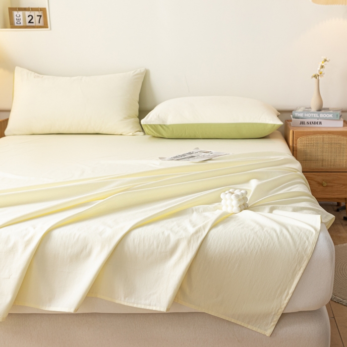 91家纺网 家纺一手货源 找家纺 AB家纺 2024新款A类40支水洗全棉床单三件套 杏黄