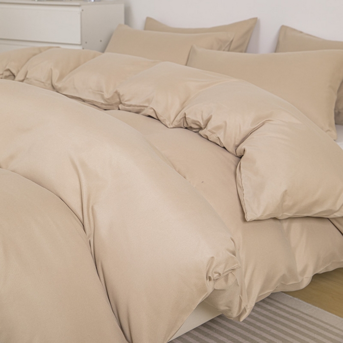 91家纺网 家纺一手货源 找家纺 莎臣豹 2025新款水洗棉磨毛纯色双拼简约风撞色单品被套 卡其