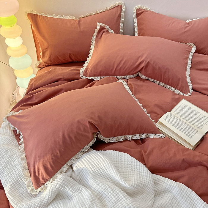 91家纺网 家纺一手货源 找家纺 千朵 2024新款全棉水洗棉四件套 胭脂红