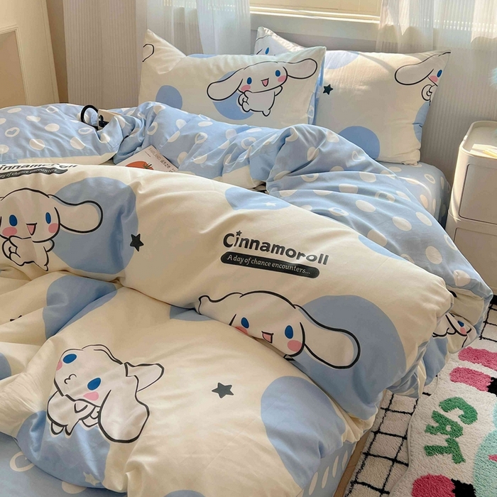 91家纺网 家纺一手货源 找家纺 星座家纺 2025新款40s全棉卡通印花四件套 泡泡玉桂狗