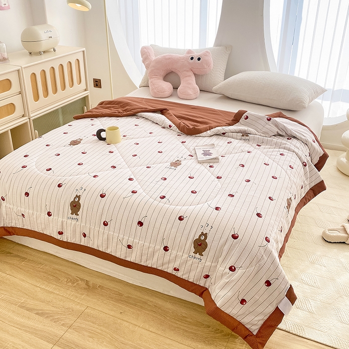 91家纺网 家纺一手货源 找家纺 金麦 2024新款A类有氧提花泡泡棉夏被 车厘子