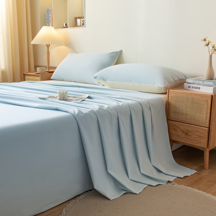 91家纺网 家纺一手货源 找家纺 AB家纺 2024新款A类40支水洗全棉床单三件套 天空蓝