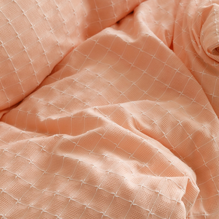 91家纺网 家纺一手货源 找家纺 蜜柚 2024新款全棉色织水洗提花四件套 凝脂裸粉