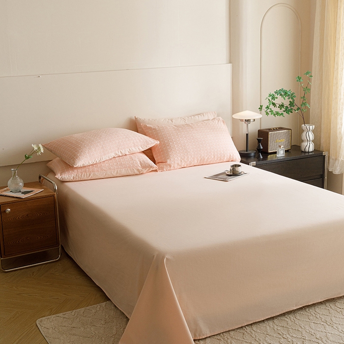 91家纺网 家纺一手货源 找家纺 蜜柚 2024新款全棉色织水洗提花四件套 凝脂裸粉