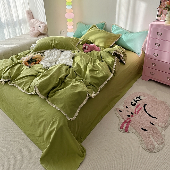 91家纺网 家纺一手货源 找家纺 千朵 2024新款全棉水洗棉四件套 奶昔绿