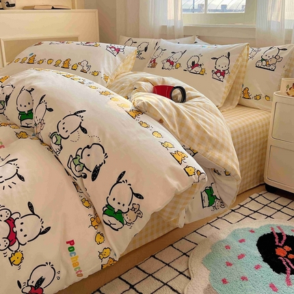 91家纺网 家纺一手货源 找家纺 星座家纺 2025新款40s全棉卡通印花四件套 快乐帕恰狗