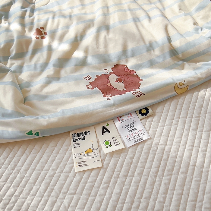 91家纺网 家纺一手货源 找家纺 木堇家居 2024新款10%大豆纤维针织棉夏被 爱心狗狗