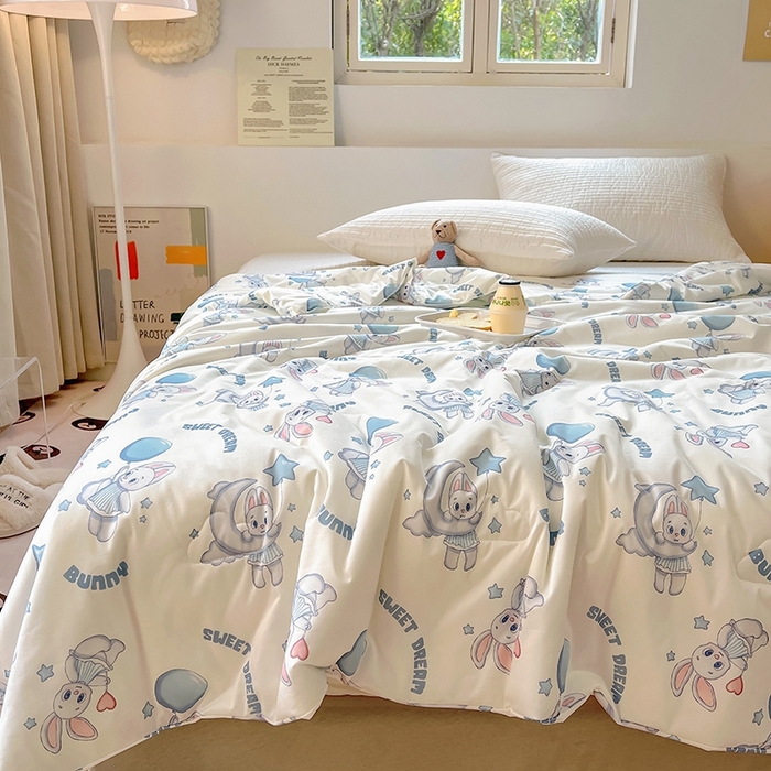 91家纺网 家纺一手货源 找家纺 木堇家居 2024新款10%大豆纤维针织棉夏被 晚安兔兔