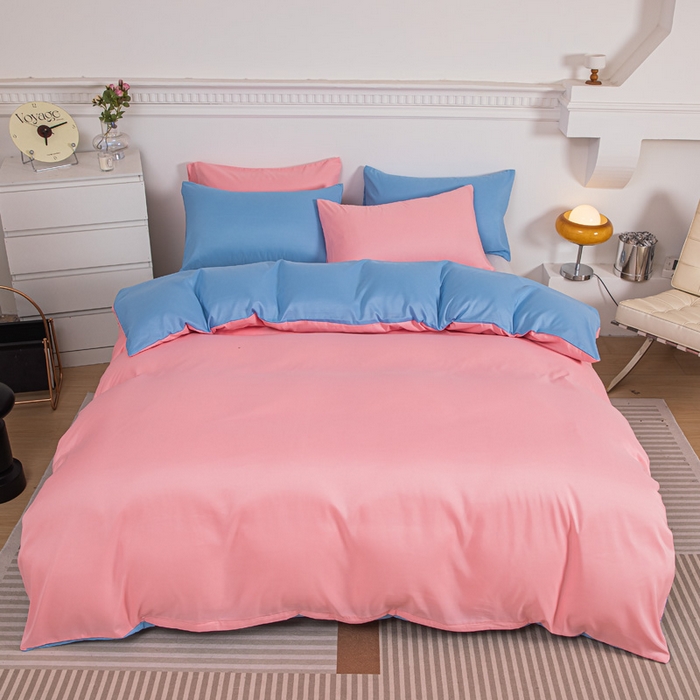 91家纺网 家纺一手货源 找家纺 莎臣豹 2025新款水洗棉磨毛纯色双拼简约风撞色单品被套 公主粉爱上天空蓝