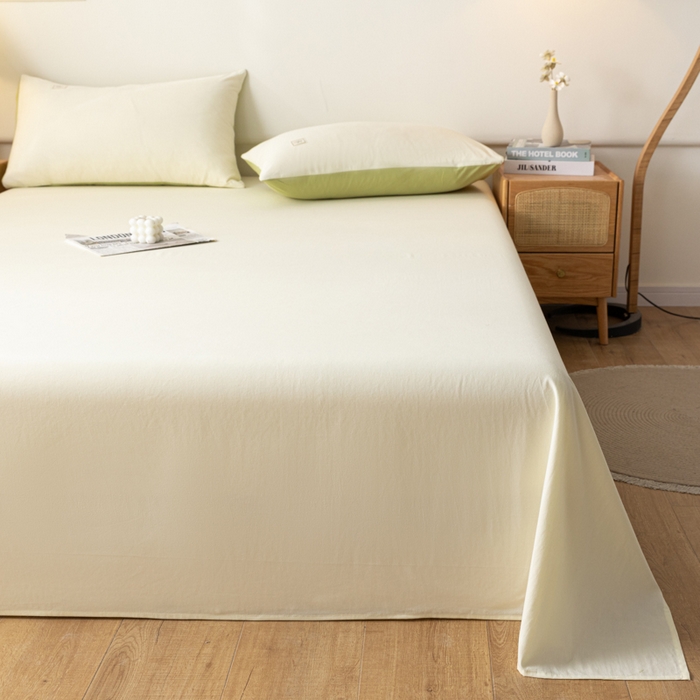 91家纺网 家纺一手货源 找家纺 AB家纺 2024新款A类40支水洗全棉床单三件套 杏黄