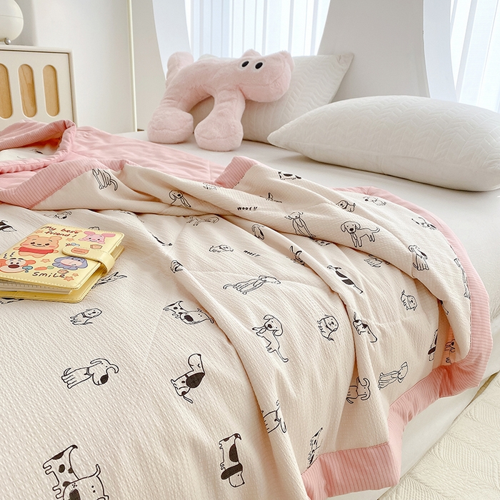 91家纺网 家纺一手货源 找家纺 金麦 2024新款A类有氧提花泡泡棉夏被 班尼狗