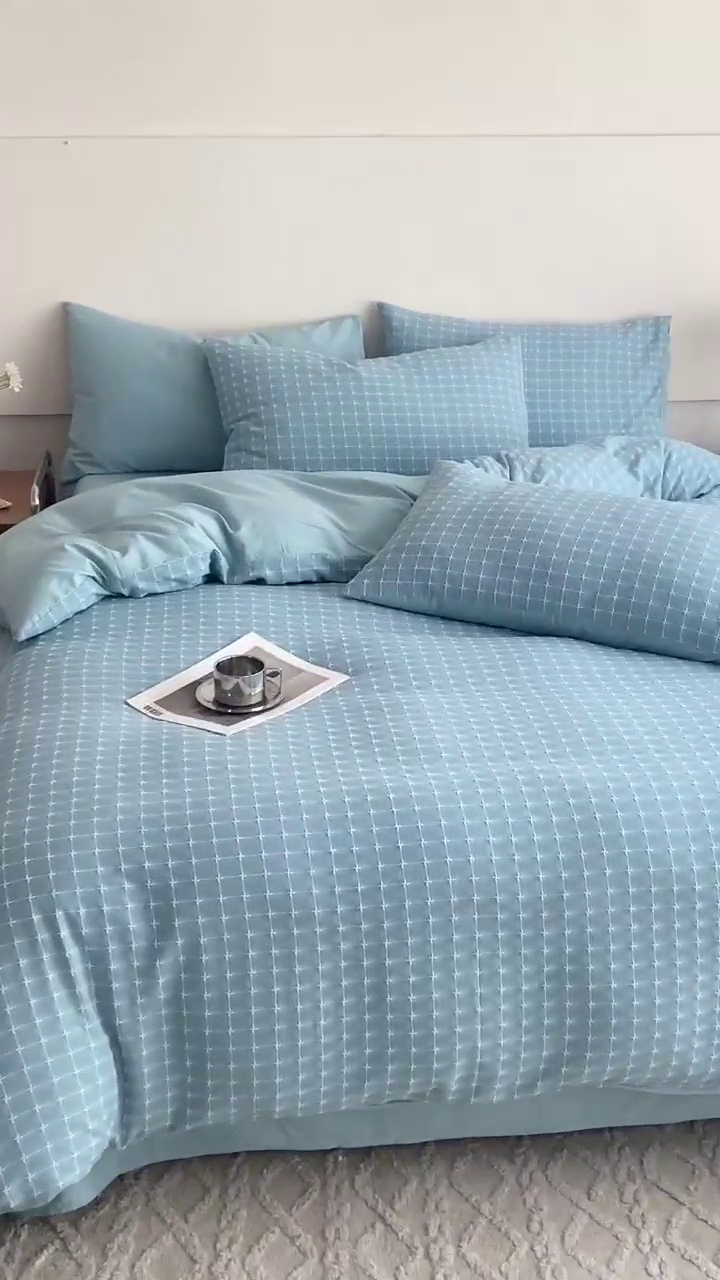 91家纺网 家纺一手货源 找家纺 蜜柚 2024新款全棉色织水洗提花四件套 星空兰