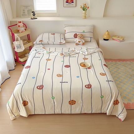 木堇家居 2024新款10%大豆纤维针织棉夏被 条纹曲奇