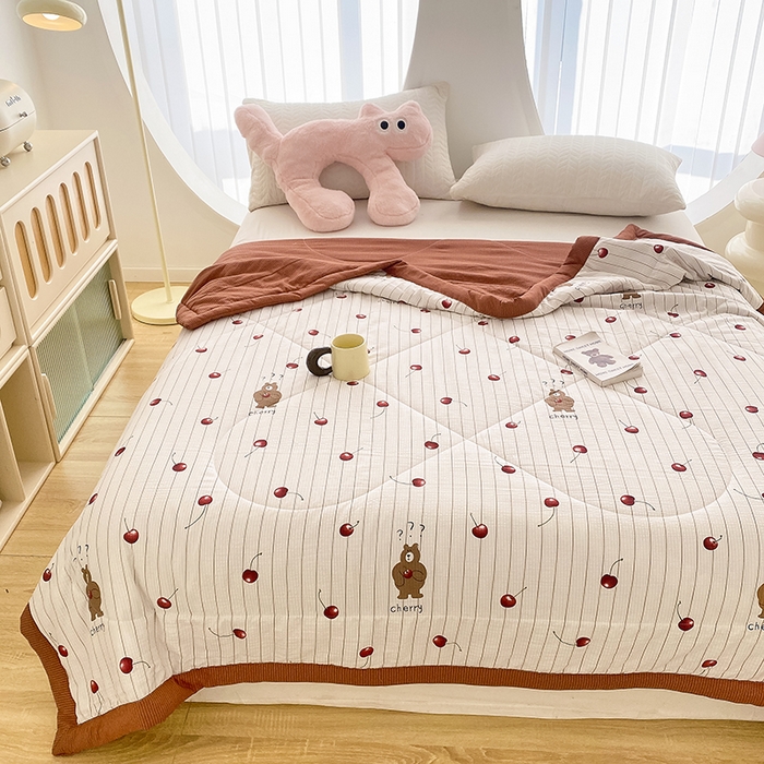 91家纺网 家纺一手货源 找家纺 金麦 2024新款A类有氧提花泡泡棉夏被 车厘子