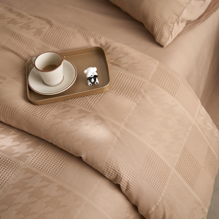 91家纺网 家纺一手货源 找家纺 AB家纺 2024新款全棉华夫格四件套 千鸟格-咖色