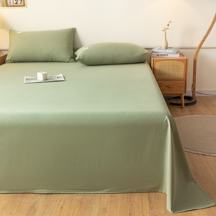 91家纺网 家纺一手货源 找家纺 AB家纺 2024新款A类40支水洗全棉床单三件套 素绿