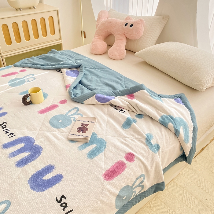 91家纺网 家纺一手货源 找家纺 金麦 2024新款A类有氧提花泡泡棉夏被 七彩兔