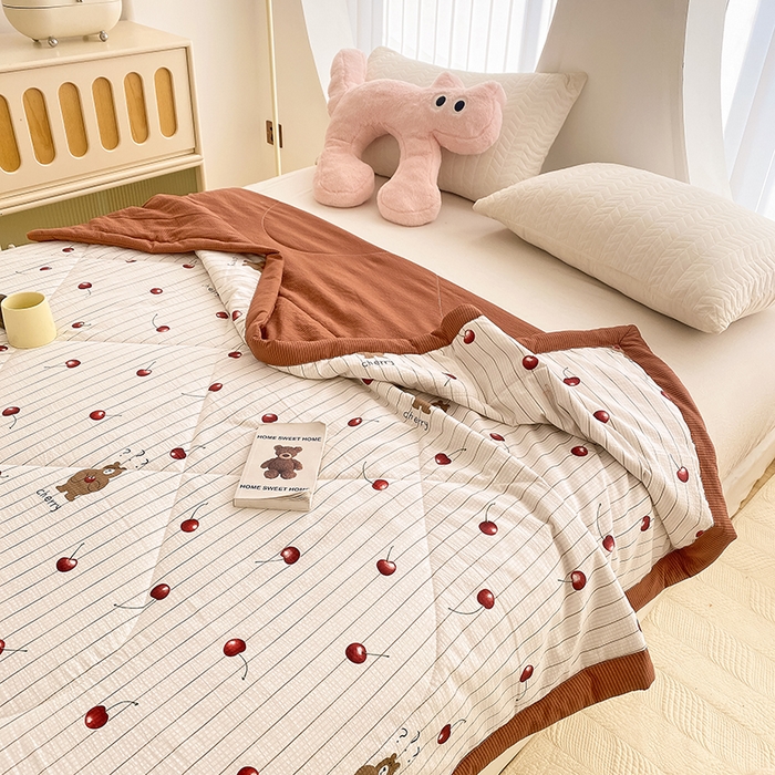 91家纺网 家纺一手货源 找家纺 金麦 2024新款A类有氧提花泡泡棉夏被 车厘子