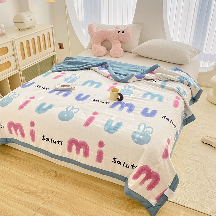 91家纺网 家纺一手货源 找家纺 金麦 2024新款A类有氧提花泡泡棉夏被 七彩兔