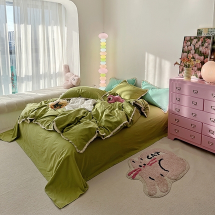 91家纺网 家纺一手货源 找家纺 千朵 2024新款全棉水洗棉四件套 奶昔绿